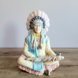 Vintage 9'' tall ceramic figurine/sculptures of Native American Indian Chief.